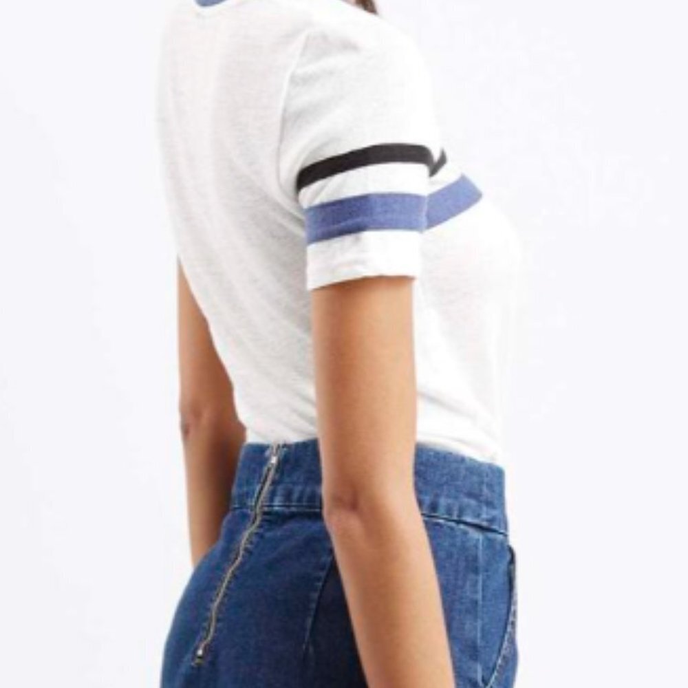 Topshop White Tee Tshirt Blue & Black Stripe Blue Collar White Tshirt Collared - Picture 8 of 8